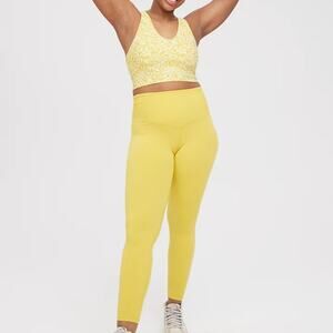 NEW Aerie Offline Real Me 7/8 Smocked High Waisted Legging in Green Rush